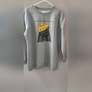 Gray Adult Sweatshirt with Crown Cat Design.